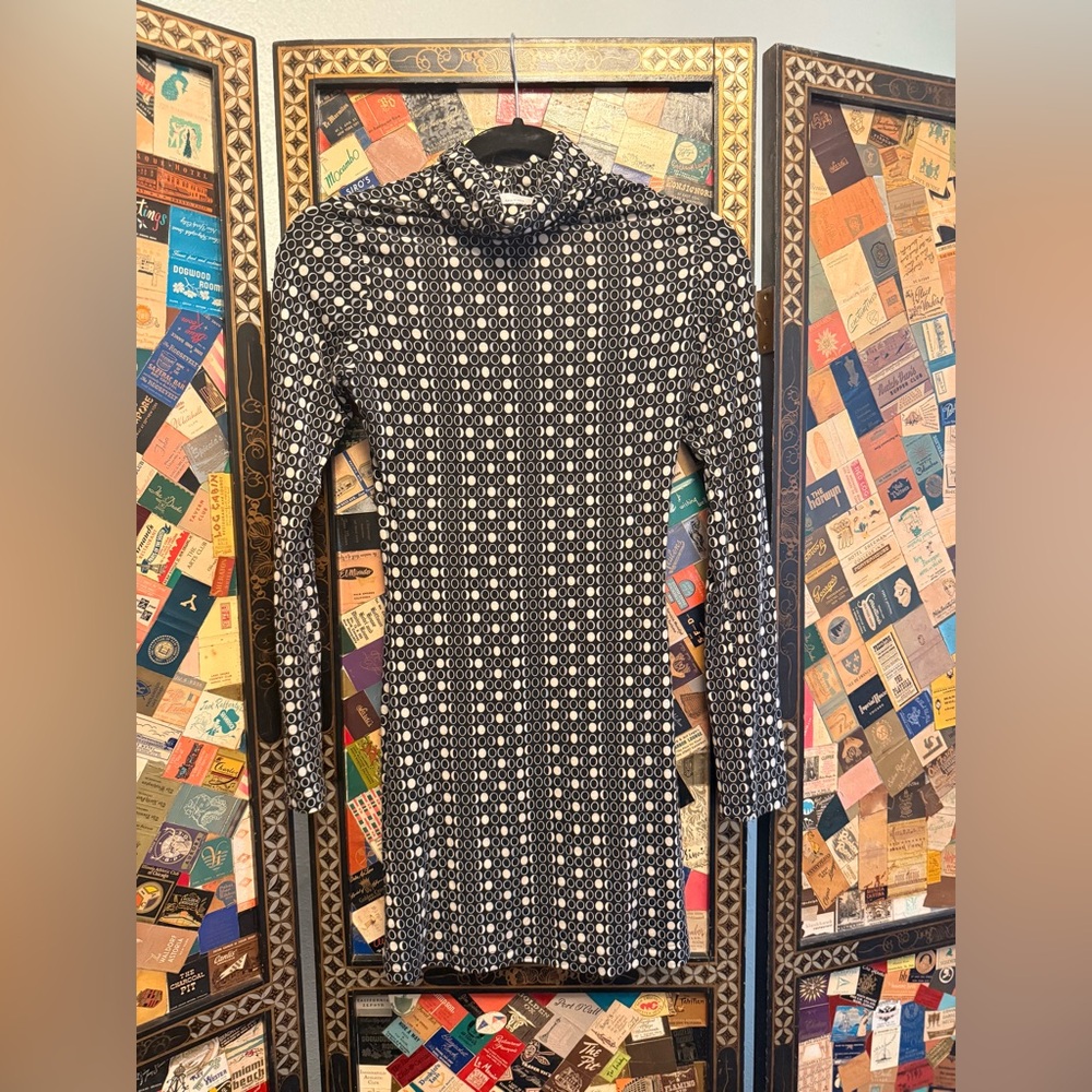Motivi Black & White Geometric Long-Sleeve Turtleneck Dress